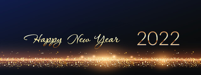 2022 Glittering New Year Card, Festive Sparkling Gold Background, Horizontal banner