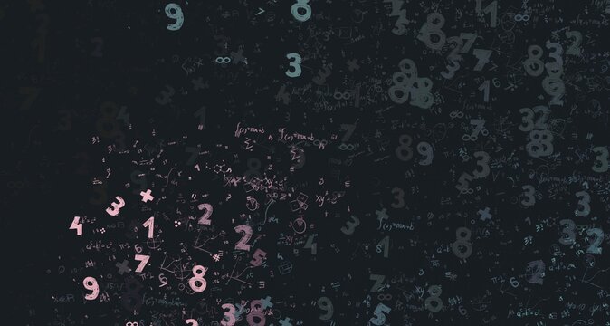 Numbers hand drawing with math symbols on colorful background.