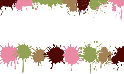 Different spots of pink, green and brown in a horizontal row above and below on a white background