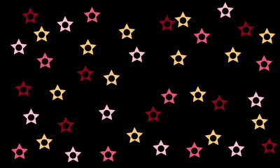 Red, yellow and pink stars on a black background