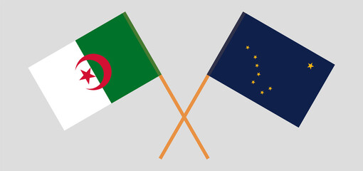 Crossed flags of Algeria and the State of Alaska. Official colors. Correct proportion