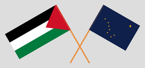 Crossed flags of Palestine and the State of Alaska. Official colors. Correct proportion