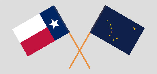 Crossed flags of the State of Texas and the State of Alaska. Official colors. Correct proportion. Vector illustration
