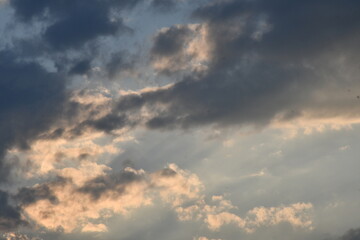 evening sky Shadows of clouds that are shattered by the orange sunlight