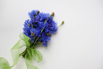 romantic composition of blue hyacinths. invitation card design with white blank for text