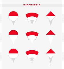 Indonesia flag, set of location pin icons of Indonesia flag.