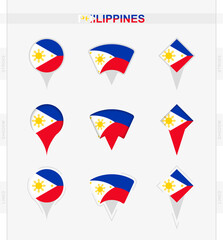 Philippines flag, set of location pin icons of Philippines flag.