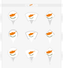 Fototapeta premium Cyprus flag, set of location pin icons of Cyprus flag.