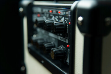 Close up of an amplifier knobs, selective focus