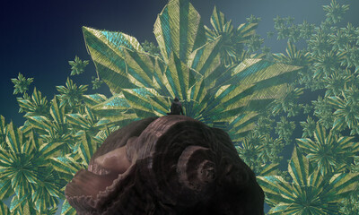 Dream like abstract imaginary image. 2d illustration. Human standing on an edge. Imaginary world. Alternative realm. © Jakub