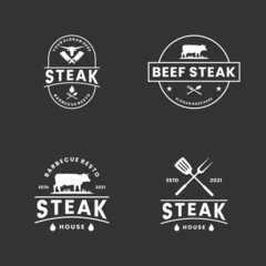 set of beef steak logo design vintage collection