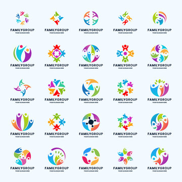 set of human community family logo design collection