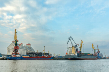 Fototapeta premium seaport with cranes and cargo ships