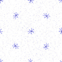 Hand Drawn Snowflakes Christmas Seamless Pattern. Subtle Flying Snow Flakes on chalk snowflakes Background. Alive chalk handdrawn snow overlay. Ecstatic holiday season decoration.