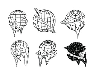 melting globes vector graphic elements illustrations for designer - obrazy, fototapety, plakaty