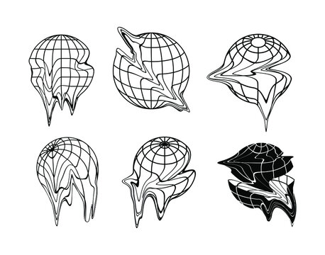 melting globes vector graphic elements illustrations for designer