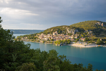 The town of Bauduen by the lake of Sainte Croix in Europe, France, Provence Alpes Cote dAzur, the...