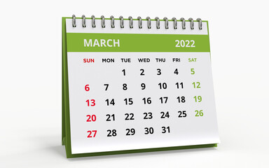Standing Desk Calendar March 2022 green