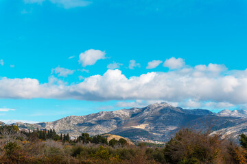 Beautiful view of mountains and blue sky with clouds. Split, Croatia