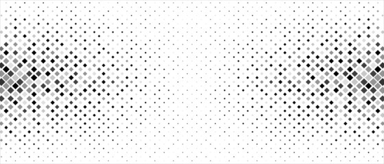 Halftone mosaic background. Monochrome design of chaotic geometric shapes. Pattern on the lines. Banner, poster for technologies, websites, social networks. Vector illustration.