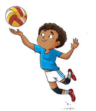 Illustration of African American volleyball player jumping