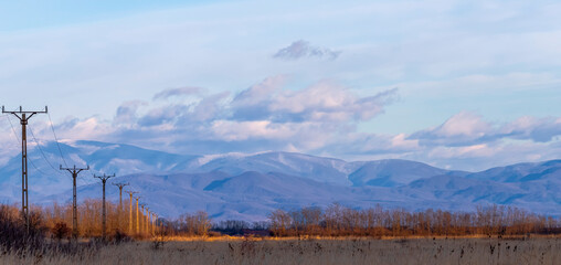 A landscape with distant mountains