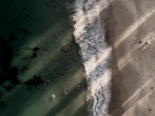 Long Exposure Drone Shot of Waves onto Coogee Beach Sydney Australia