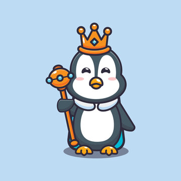 Cute penguin king. Cute cartoon animal illustration.