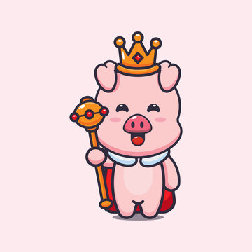 Cute Pig King. Cute Cartoon Animal Illustration.