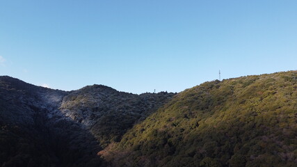 Obraz premium 『ドローン撮影』錦帯橋の町並み!空から見た山口県岩国市横山 観光