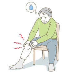 膝に水が溜まって痛む中高年男性のベクターイラスト