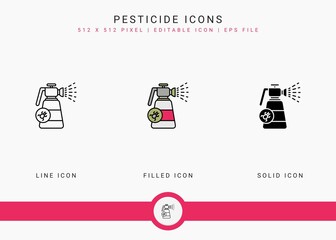 Pesticide icons set vector illustration with solid icon line style. Plant gardening agriculture concept. Editable stroke icon on isolated background for web design, user interface, and mobile app