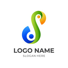 initial S logo design with 3d colorful style