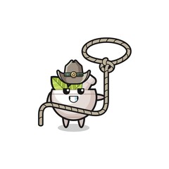 Naklejka premium the herbal bowl cowboy with lasso rope
