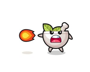cute herbal bowl mascot is shooting fire power