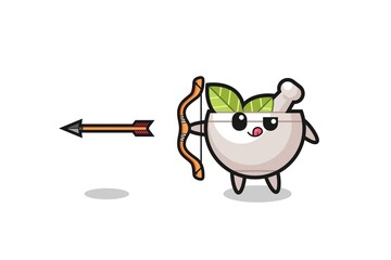 illustration of herbal bowl character doing archery