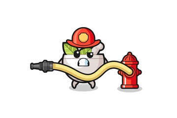 herbal bowl cartoon as firefighter mascot with water hose