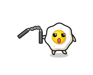 cartoon of fried egg using nunchaku