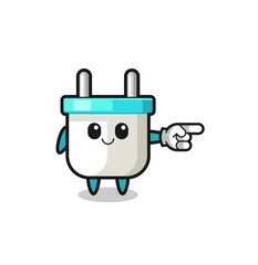 electric plug mascot with pointing right gesture