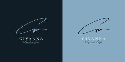 G and A Initial Logo Design in Minimalist Handwriting Style. GA Signature Logo or Symbol for Wedding, Fashion, Jewelry, Boutique, Botanical, Floral and Business Identity - obrazy, fototapety, plakaty