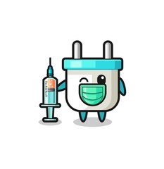 electric plug mascot as vaccinator