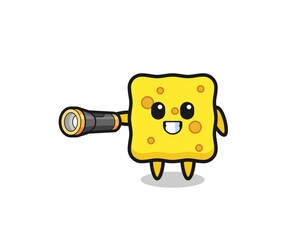 sponge mascot holding flashlight