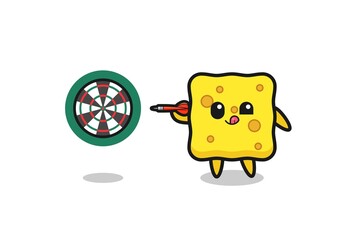 cute sponge is playing dart