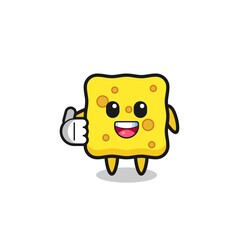 sponge mascot doing thumbs up gesture