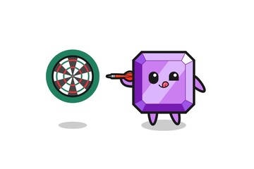 cute purple gemstone is playing dart