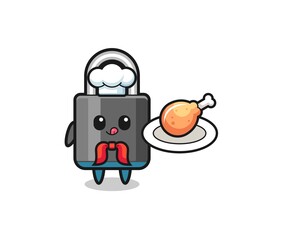 padlock fried chicken chef cartoon character