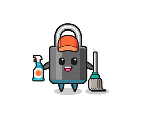cute padlock character as cleaning services mascot
