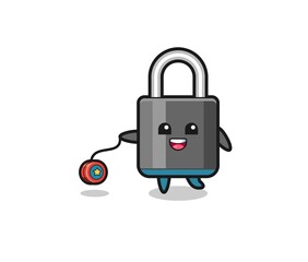 cartoon of cute padlock playing a yoyo