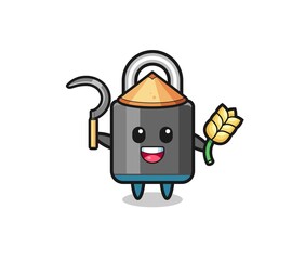 padlock Asian farmer holding paddy
