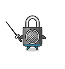 Fototapeta premium padlock earth cartoon as fencer mascot